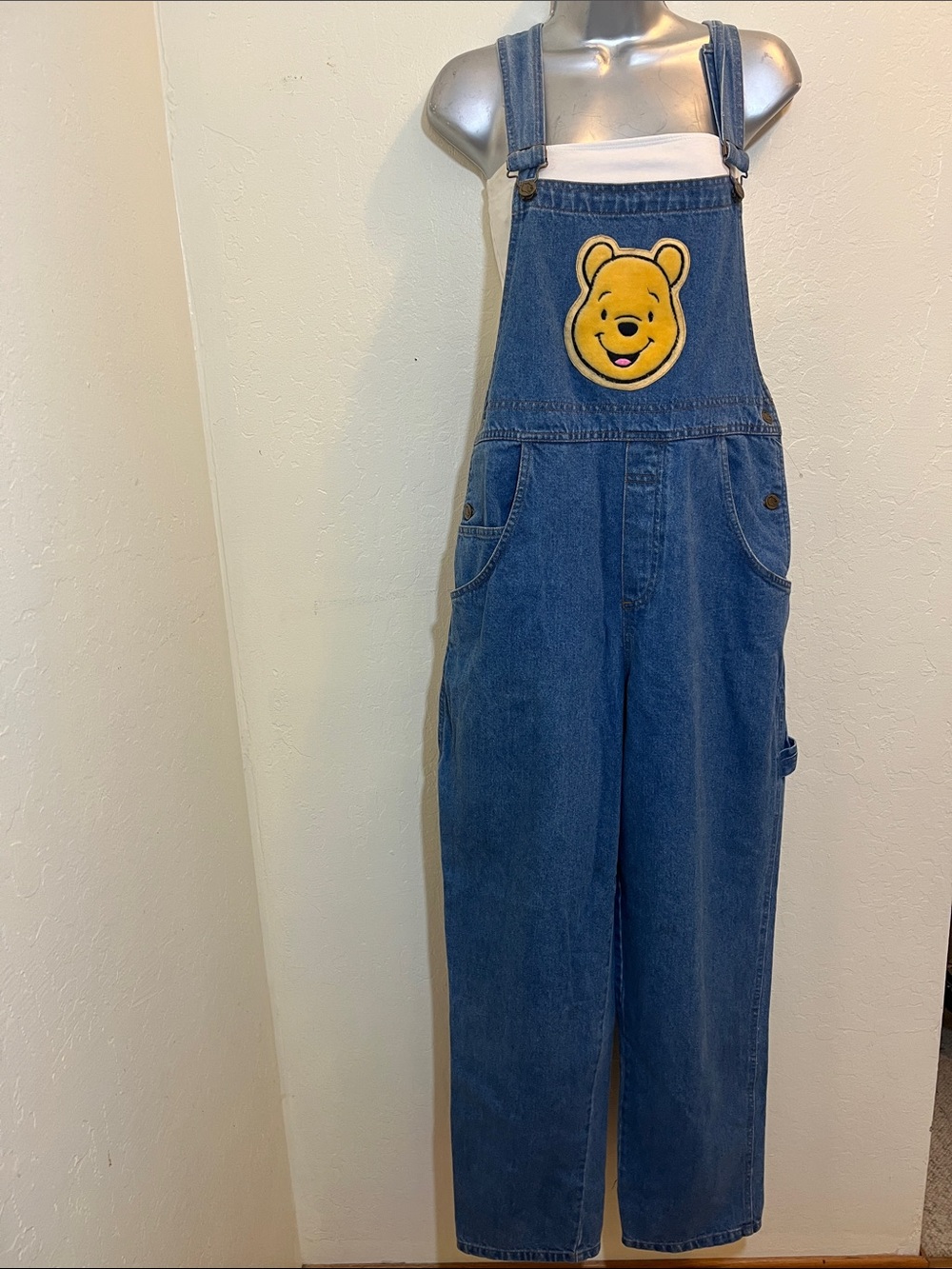 Winnie the Pooh Denim Overalls - Blue with Yellow Patch Size L.